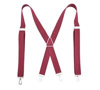 Bretelle in pelle larghe da uomo bretelle X-Back 3,5 cm di larghezza regolabili Solido diritto chiusure Bretelle per cintura di lavoro Bretelle per gli uomini, Rosso, Etichettalia unica
