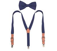 Bretelle per uomo, Bretelle a farfalla for uomo e donna, vintage, con toppa in PU, bretelle for pantaloni, a for matrimonio festa(Navy)