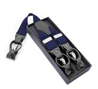 Bretelle per uomo, Bretelle in vera pelle for uomo, a forma di Y, resistenti e regolabili, elastiche, con cinturino, ideali come regalo for matrimonio, padre marito(Navy Blue)
