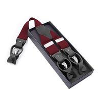 Bretelle per uomo, Bretelle in vera pelle for uomo, a forma di Y, resistenti e regolabili, elastiche, con cinturino, ideali come regalo for matrimonio, padre marito(Burgundy)