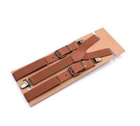 Bretelle per uomo, Bretelle vintage da uomo con 3 clip for pantaloni, in pelle PU, marroni, 2,5 x 115 cm. Accessori(Bruin)