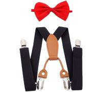 Bretelle Regolabili per Bambini con Fiocco Cravatta 4 Clip Cinghia Elastica Poli