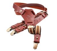 Bretelle uomo in pelle marrone | Realizzate a mano in Spagna | Bretelle da uomo con 3 clip extra-forti (Marrone)