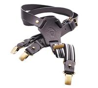 Bretelle uomo in pelle nero | Realizzate a mano in Spagna | Bretelle da uomo con 3 clip extra-forti (Nero)