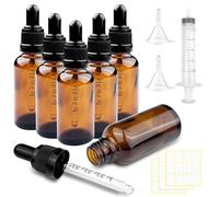 Brevanza 6 pezzi contagocce vetro scuro 30ml con imbuti, boccette per oli essenziali, flaconi vetro con Pipette, dropper bottle con etichette, per oli essenziali, cosmetici, profumi e altri liquidi