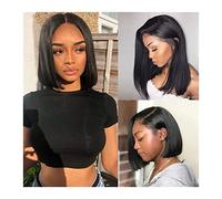 Breve Bob Parrucche Dei Capelli Umani for Le Donne Nere 4x4 Diritta Parrucca Anteriore Del Merletto Pre Colto 8-16 Pollici Malesi di Remy Colore Naturale(10inches)