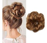 Breve Chignon Disordinato Reale Remy Umano Updo Riccio Nastro Estensioni Coda di Cavallo Ciambella Chignon #04 Marrone Medio