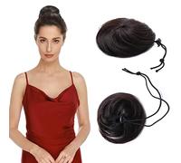 Breve Chignon Disordinato Reale Remy Umano Updo Riccio Nastro Estensioni Coda di Cavallo Ciambella Chignon #04 Marrone Medio