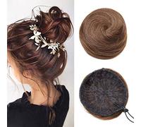 Breve Chignon Disordinato Reale Remy Umano Updo Riccio Nastro Estensioni Coda di Cavallo Ciambella Chignon #04 Marrone Medio
