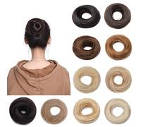 Breve Chignon Disordinato Reale Remy Umano Updo Riccio Nastro Estensioni Coda di Cavallo Ciambella Chignon #04 Marrone Medio