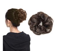 Breve Chignon Disordinato Reale Remy Umano Updo Riccio Nastro Estensioni Coda di Cavallo Ciambella Chignon #04 Marrone Medio