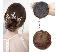 Breve Chignon Disordinato Reale Remy Umano Updo Riccio Nastro Estensioni Coda di Cavallo Ciambella Chignon #04 Marrone Medio
