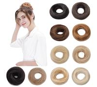 Breve Chignon Disordinato Reale Remy Umano Updo Riccio Nastro Estensioni Coda di Cavallo Ciambella Chignon #04 Marrone Medio