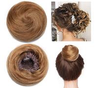 Breve Chignon Disordinato Reale Remy Umano Updo Riccio Nastro Estensioni Coda di Cavallo Ciambella Chignon #04 Marrone Medio