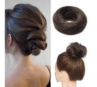 Breve Chignon Disordinato Reale Remy Umano Updo Riccio Nastro Estensioni Coda di Cavallo Ciambella Chignon #04 Marrone Medio