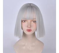 Breve Dritto Bob Parrucche Per Le Donne Ragazze Smussato Taglio Naturale Jk Dolce Parrucca Per Abbigliamento Quotidiano Cosplay Feste E Lolita Harajuku (argento bianco)