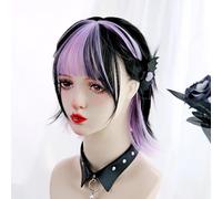 Breve Dritto Cosplay Parrucche Per Le Donne Lolita Resistente Al Calore Capelli Sintetici Pezzo Tintura Dolce Ragazza Evidenziato Parrucca Quotidiana Per Halloween Festa Di Natale (Purple)