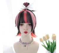 Breve Dritto Cosplay Parrucche Per Le Donne Lolita Resistente Al Calore Capelli Sintetici Pezzo Tintura Dolce Ragazza Evidenziato Parrucca Quotidiana Per Halloween Festa Di Natale (Pink)