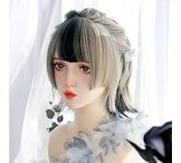 Breve Dritto Cosplay Parrucche Per Le Donne Lolita Resistente Al Calore Capelli Sintetici Pezzo Tintura Dolce Ragazza Evidenziato Parrucca Quotidiana Per Halloween Festa Di Natale (Grey)