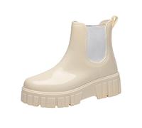 Breve Fuzzy Stivali Donna Con Cotone All'interno Pioggia Stivali Outdoor Gomma Scarpe Da Acqua, Beige, 38 EU