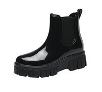 Breve Fuzzy Stivali Donna Con Cotone All'interno Pioggia Stivali Outdoor Gomma Scarpe Da Acqua, Nero , 39 EU