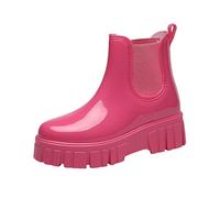 Breve Fuzzy Stivali Donna Con Cotone All'interno Pioggia Stivali Outdoor Gomma Scarpe Da Acqua, Rosa acceso, 39.5 EU