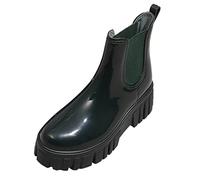 Breve Fuzzy Stivali Donna Con Cotone All'interno Pioggia Stivali Outdoor Gomma Scarpe Da Acqua, Verde militare, 38 EU