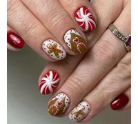 Breve Mandorla Piena Copre Stick On Nails Cartoon Pan di Zenzero Uomo Unghie Finte Natale Press On Nails Per L'inverno