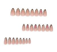 Breve Mandorla Press On Unghie Con Leopardo Francese Pizzo E Motivo Floreale Unghie Acriliche Per Le Donne Che Cercano Un'Unghie Uniche Manicure Esperienza