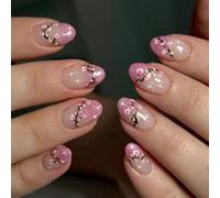 Breve Ovale Pressa Acrilica Su Unghie Con Motivo Floreale Copertine Intere Incollare Su Falso Per Le Feste Di Nozze Eleganti