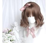 Breve Parrucche Ondulate Per Le Donne Ragazze Partito Halloween Lolita Cosplay Parrucca Gradiente Parrucche Quotidiane Con Frangia (Marrone nocciola)