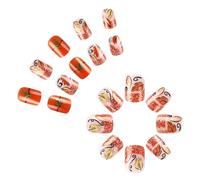 Breve Piazza Autunno A Tema Premere Su Unghie Con Foglie D'acero Glitter Disegni Full Covers Stick On 24Pcs Per Le Donne Zucca