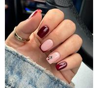 Breve Piazza Francese Manicure Unghie Rosso Ciliegia Design ABS Materiali Facile da applicare Non Strumenti Necessari Falso Unghie Forma di Mandorla