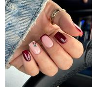 Breve Piazza Francese Manicure Unghie Rosso Ciliegia Design ABS Materiali Facile da applicare Non Strumenti Necessari Falso Unghie Forma di Mandorla