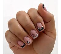Breve Piazza Francese Tip Stick On Unghie Cuore Glitter Disegni Pieno Copre Unghie Finte Per San Valentino E Sposa Glitters Premere Su Un