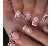 Breve Piazza Premere Su Unghie Punte Francesi Falso Full Covers Falso Con Fiori Disegni Artificiale Acrilico Nail Bara Mandorla Punta Francese