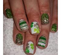 Breve Stick On Nails Verde Shamrock Disegni Acrilico Unghie Finte Manicure Arte Per L'Evento E La Raccolta Del Giorno di Patri