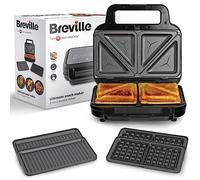 Breville 3 in 1 Ultimate Snack Maker Tostapane per toast molto farciti, Waffle Maker e piastra per panini, Piastre antiaderenti rimovibili, Nero e acciaio inossidabile VST098X, Spina UE