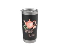 Brew Up the Tea - Acquerello dipinto a mano con motivo Tea Time Bicchiere termico in acciaio inox doppia parete