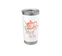 Brew Up the Tea - Acquerello dipinto a mano con motivo Tea Time Bicchiere termico in acciaio inox doppia parete