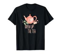 Brew Up The Tea - Acquerello Dipinto a Mano con Motivo Tea Time Maglietta
