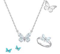 BreWel Blue Luminous Butterfly Necklace Elegant Silver Butterfly Pendant Necklace for Women Luminous Butterfly Collection Necklace Bracelet Valentine Wedding Birthday Gift for Lover Friend (Blue)