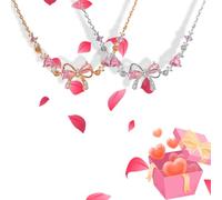 BreWel Bow Zircon Bracelet - Friendship is Like a Bow Adjustable Ribbon Bow Beaded Chain Bracelet Friendship Bracelets with White Pink Zircon Women Trendy Bracelet Gift for Her (2PCS-A)