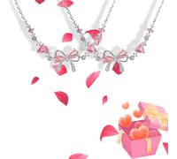 BreWel Bow Zircon Bracelet - Friendship is Like a Bow Adjustable Ribbon Bow Beaded Chain Bracelet Friendship Bracelets with White Pink Zircon Women Trendy Bracelet Gift for Her (2PCS-B)