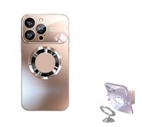 BreWel Curranet Lens Protection Hard Case for iPhone,Magnetic Charging Aluminum Metal Bumper Shell,Anti-Fingerprint Matte Shell,For iPhone16/15/14/13pro Max (Gold,For iphone 16 Pro max)