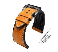 Breyhda Cinturino per orologio ibrido in pelle/gomma - Cinturino di ricambio resistente da uomo da 20 mm, 22 mm e 24 mm,22mm