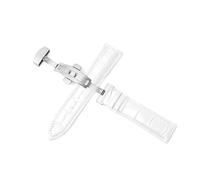 Breyhda Cinturino per orologio in pelle con chiusura a farfalla automatica - Cinturino di ricambio regolabile da 12 mm a 24 mm con opzione da 22 mm,Bianco,24mm