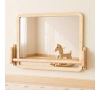 Brezlio Montessori Specchio con Asta - Specchio per bambini regolabile in altezza in legno per erigere e imparare a correre, specchio da parete sicuro con asta anti rotazione per bambini 6 - 18 mesi