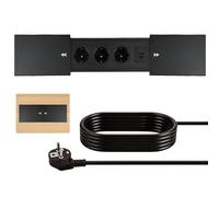 BRGD Nero Alluminio Presa da Tavolo da Incasso, Coperchio Scorrevole Ciabatte Elettriche Multipresa con 3 Prese, 2 Porte USB, Type C e Cavo da 1.8m per piani di lavoro, 250 V / 16A