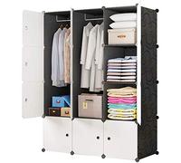 BRIAN & DANY Armadio con ante, 12 cubi, 111 x 47 x 148 cm, Bianco E Nero | Armadio con il 30% di spazio in più, aste appendiabiti e chiusura magnetica, armadio modulare fai-da-te